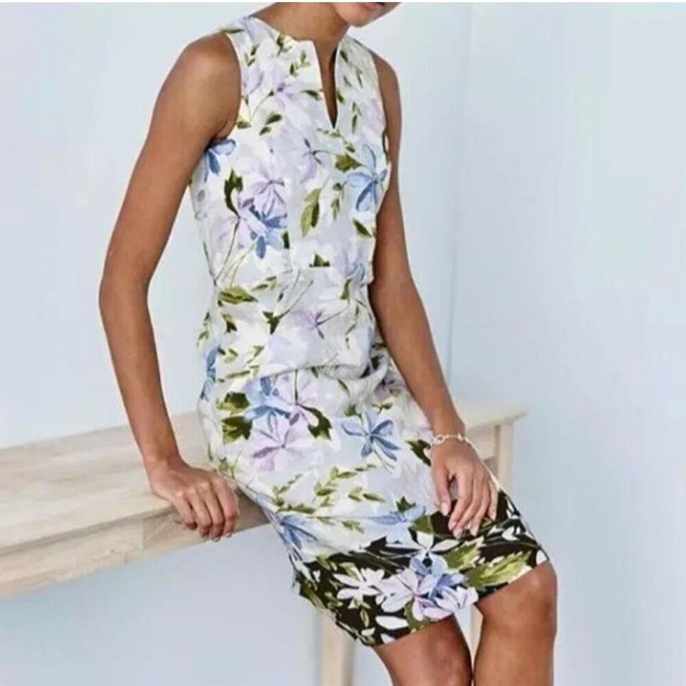 J. Jill Love Linen Medium Dress Petite Classic MP Dress Cruise Vacation Fall